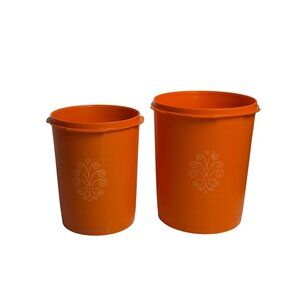 VTG 1980 Tupperware Orange Set 2 Servalier Canisters 809-3 USA Made Retro No-Lid